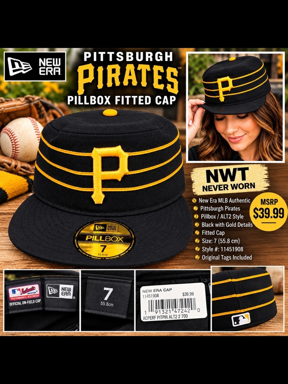 New Era Kids Pittsburgh Pirates Black & Gold Pillbox Cap